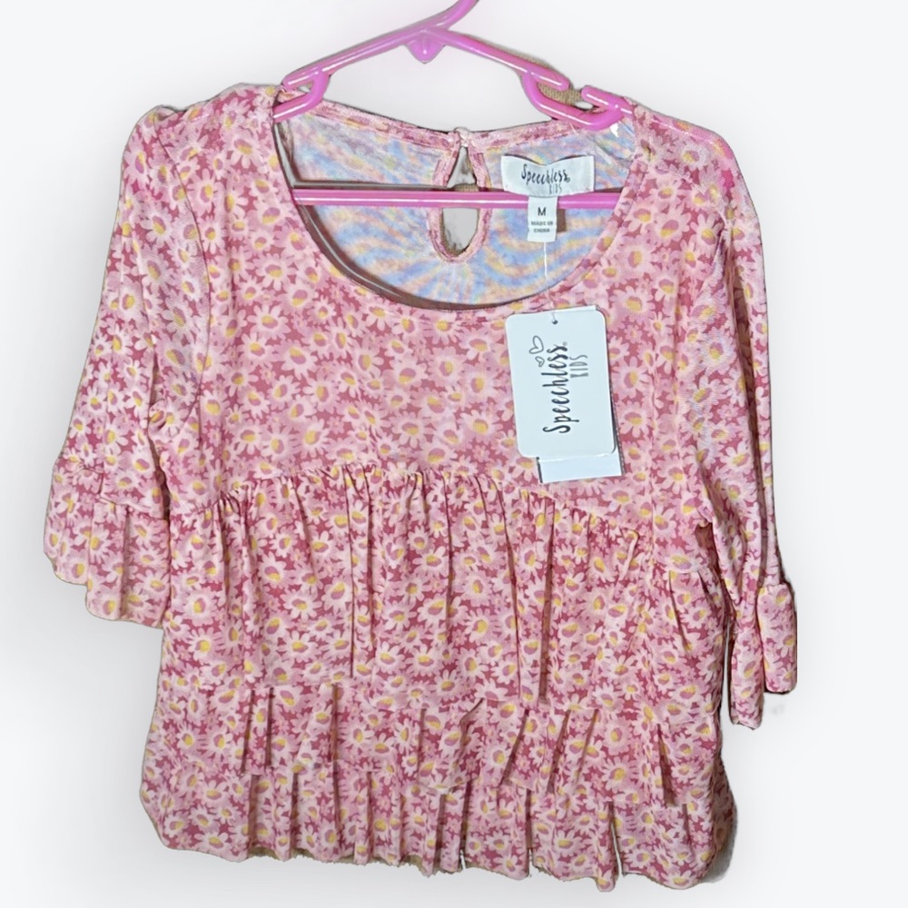 Daisy Fairycore Tiered Flounced Poet-Sleeved Mesh Rose/Berry “Babydoll” Top ~ M